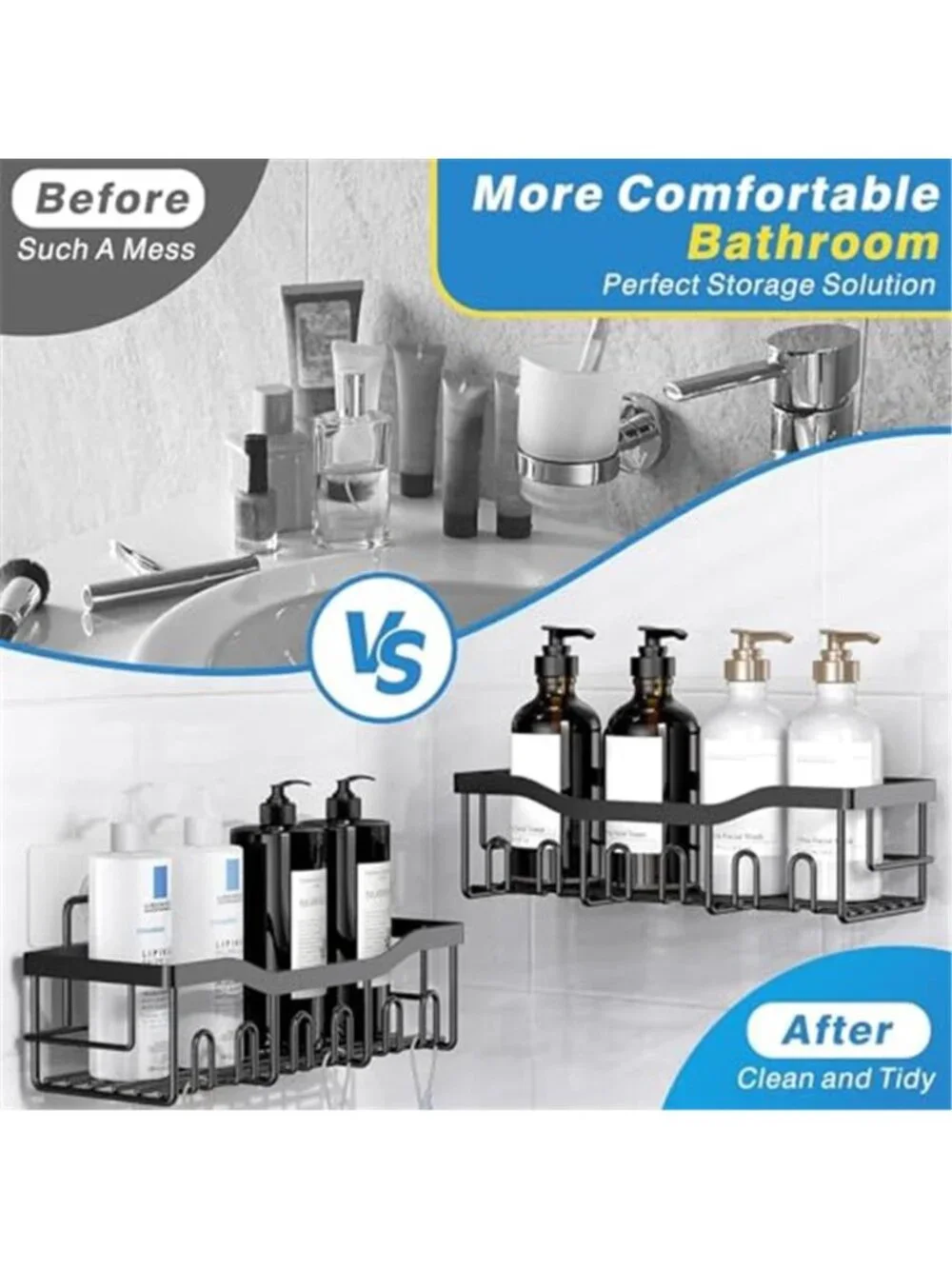 5-Pack Rustproof Stainless Steel Shower Caddy Set– No Drill Adhesive Bathroom